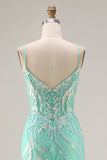 Mermaid Sequins Corset Long Mint Green Ball Dress with Embroidery