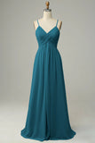 Spaghetti Straps Sleeveless Royal Blue Bridesmaid Dress