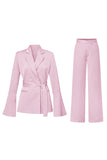 Pink Double Breasted 2 Piece Women's Suits with Belt