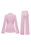 Pink Double Breasted 2 Piece Women's Suits with Belt