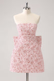 Dark Green A Line Floral Strapless Mini Homecoming Dress With Bow