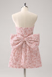 Dark Green A Line Floral Strapless Mini Homecoming Dress With Bow