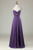 Keyhole Spaghetti Straps Royal Blue Bridesmaid Dress with Slit