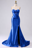 Sparkly Red Mermaid Sweetheart Corset Long Ball Dress with Slit