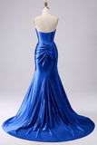 Sparkly Red Mermaid Sweetheart Corset Long Ball Dress with Slit