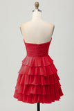 Yellow Strapless A Line Tiered Homecoming Dress with Bow