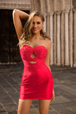 Strapless Cut Out Fuchsia Beaded Tight Short Cocktail Dress