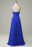 Spaghetti Straps Sleeveless Royal Blue Bridesmaid Dress
