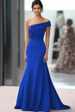 One Shoulder Coffee Crepe Sheath Ruched Gala Dress