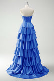 Burgundy Princess Sweetheart Beaded Tiered Corset Long Prom Dress with Slit