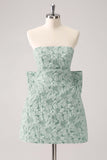 Dark Green A Line Floral Strapless Mini Homecoming Dress With Bow