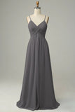 Spaghetti Straps Sleeveless Silver Bridesmaid Dress