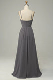 Spaghetti Straps Sleeveless Silver Bridesmaid Dress