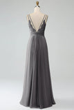 Sunset A-Line Spaghetti Straps Pleated Chiffon Long Bridesmaid Dress