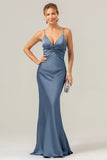 Mermaid Spaghetti Straps Hollow Out Twist Front Purple Bridesmaid Dress