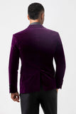 Dark Purple Peak Lapel One Button Velvet Men's Blazer