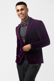 Dark Purple Peak Lapel One Button Velvet Men's Blazer