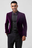 Dark Purple Peak Lapel One Button Velvet Men's Blazer