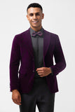 Dark Purple Peak Lapel One Button Velvet Men's Blazer