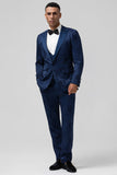 Black 3 Piece Peak Lapel Jacquard One Button Men's Prom Suits