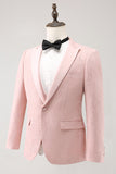 Light Pink 3 Piece Peak Lapel Jacquard One Button Men's Prom Suits