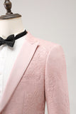 Light Pink 3 Piece Peak Lapel Jacquard One Button Men's Prom Suits