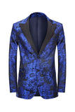 Peak Lapel Jacquard Royal Blue Single Breasted Men's Prom Blazer