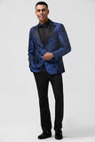 Royal Blue Jacquard Peak Lapel 2 Piece Men's Prom Suits