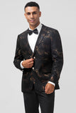 Dark Brown Notched Lapel Jacquard Single Breasted Men's Blazer