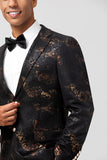 Dark Brown Notched Lapel Jacquard Single Breasted Men's Blazer