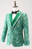 Green Peak Lapel  3 Piece Jacquard One Button Men's Prom Suits