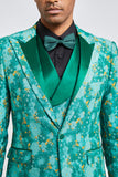 Green Peak Lapel 3 Piece Men's Wedding Suits