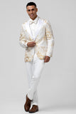 Champagne 2 Piece Peak Lapel One Button Jacquard Men's Prom Suits