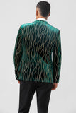 Dark Green Peak Lapel Jacquard One Button Velvet Stripe Men's Prom Blazer