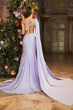 Mermaid Lilac One Shoulder Beaded Long Ball Dress with Slit