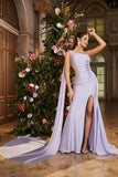 Mermaid Lilac One Shoulder Beaded Long Ball Dress with Slit