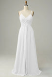 Spaghetti Straps Sleeveless White Bridesmaid Dress