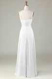 Keyhole Spaghetti Straps White Bridesmaid Dress with Slit