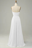 Spaghetti Straps Sleeveless White Bridesmaid Dress