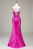 Stylish Mermaid Spaghetti Straps Purple Corset Prom Dress with Split Front