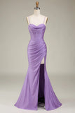 Stylish Mermaid Spaghetti Straps Dark Green Corset Ball Dress with Split Front