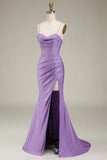 Stylish Mermaid Spaghetti Straps Dark Green Corset Ball Dress with Split Front