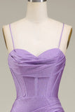 Stylish Mermaid Spaghetti Straps Dark Green Corset Ball Dress with Split Front