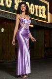 Stylish Mermaid Spaghetti Straps Purple Corset Prom Dress with Split Front