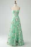 Light Green A-Line Strapless Corset Prom Dress with Embroider