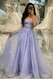 A-Line Cold Shoulder Lilac Corset Ball Dress with Appliques