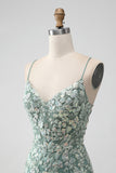 Grey Green Bodycon Lace-up Back Short Homecoming Dress with Sequin Appliqued