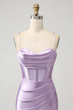 Lilac Bodycon Spaghetti Straps Corset Satin Short Homecoming Dress