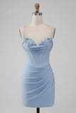 Light Blue Bodycon Corset Spaghetti Straps Short Homecoming Dress