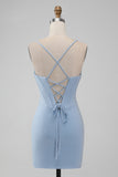 Light Blue Bodycon Corset Spaghetti Straps Short Homecoming Dress